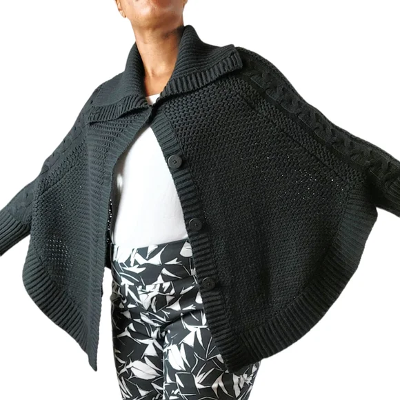 UGG Black Maribeth Cocoon Cape Ribbed Cable Knit Cardigan - Picture 2 of 12
